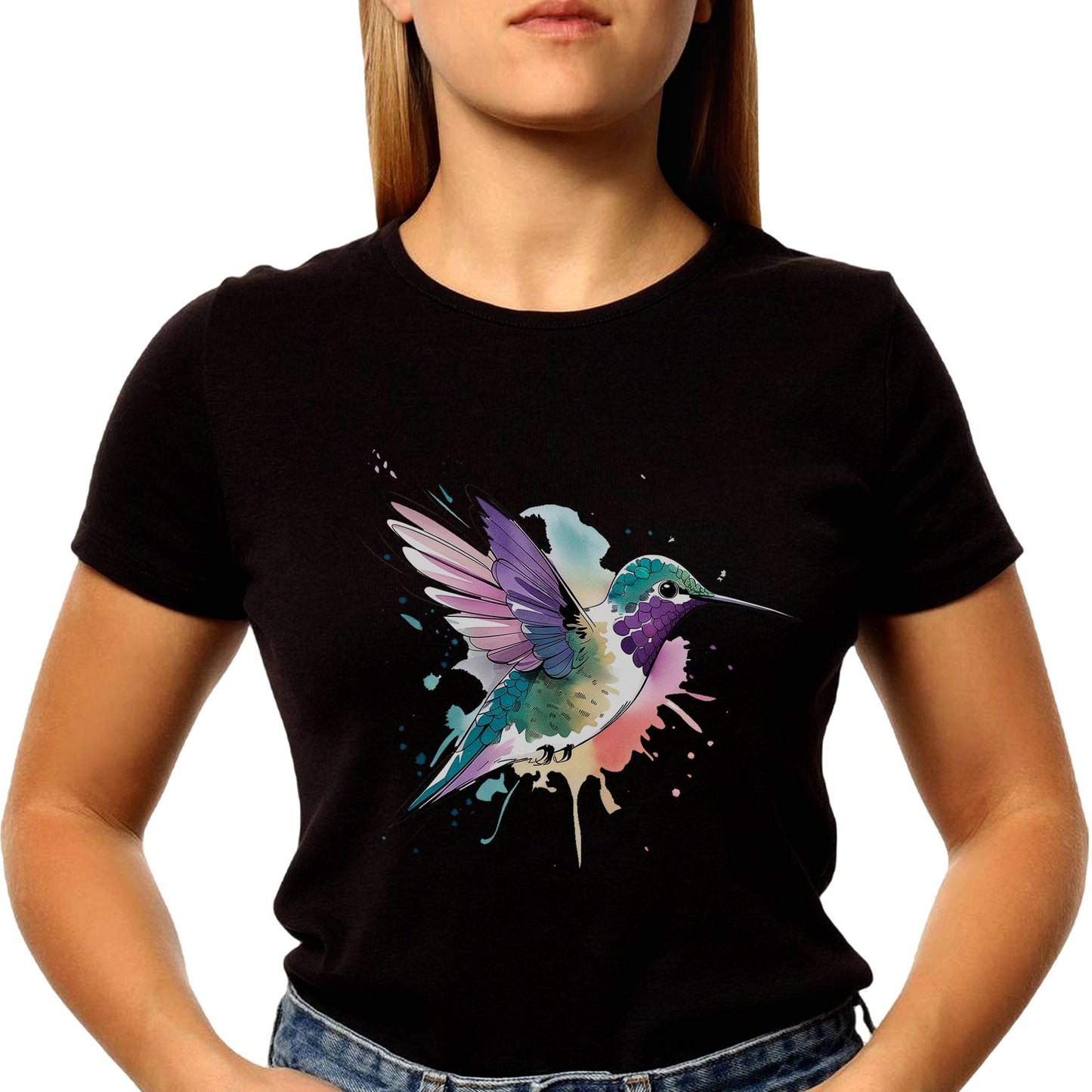 Water color Humming bird - Unisex Round Neck Regular Fit 100% Combed Cotton Half Sleeve T-Shirt - Mojilo Mart