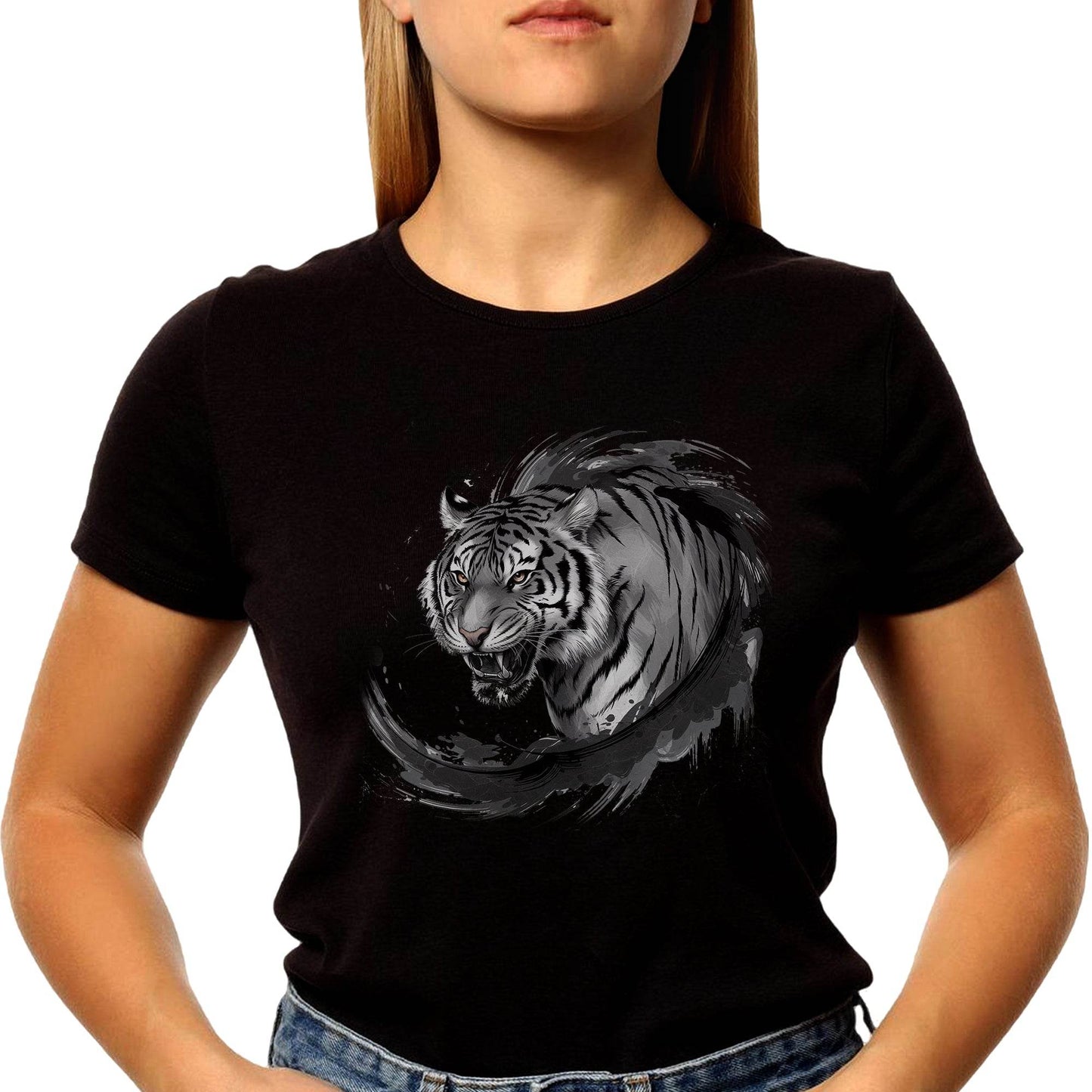 White Tiger Faded Portrait Tee - Unisex Round Neck Regular Fit 100% Combed Cotton Half Sleeve T-Shirt - Mojilo Mart