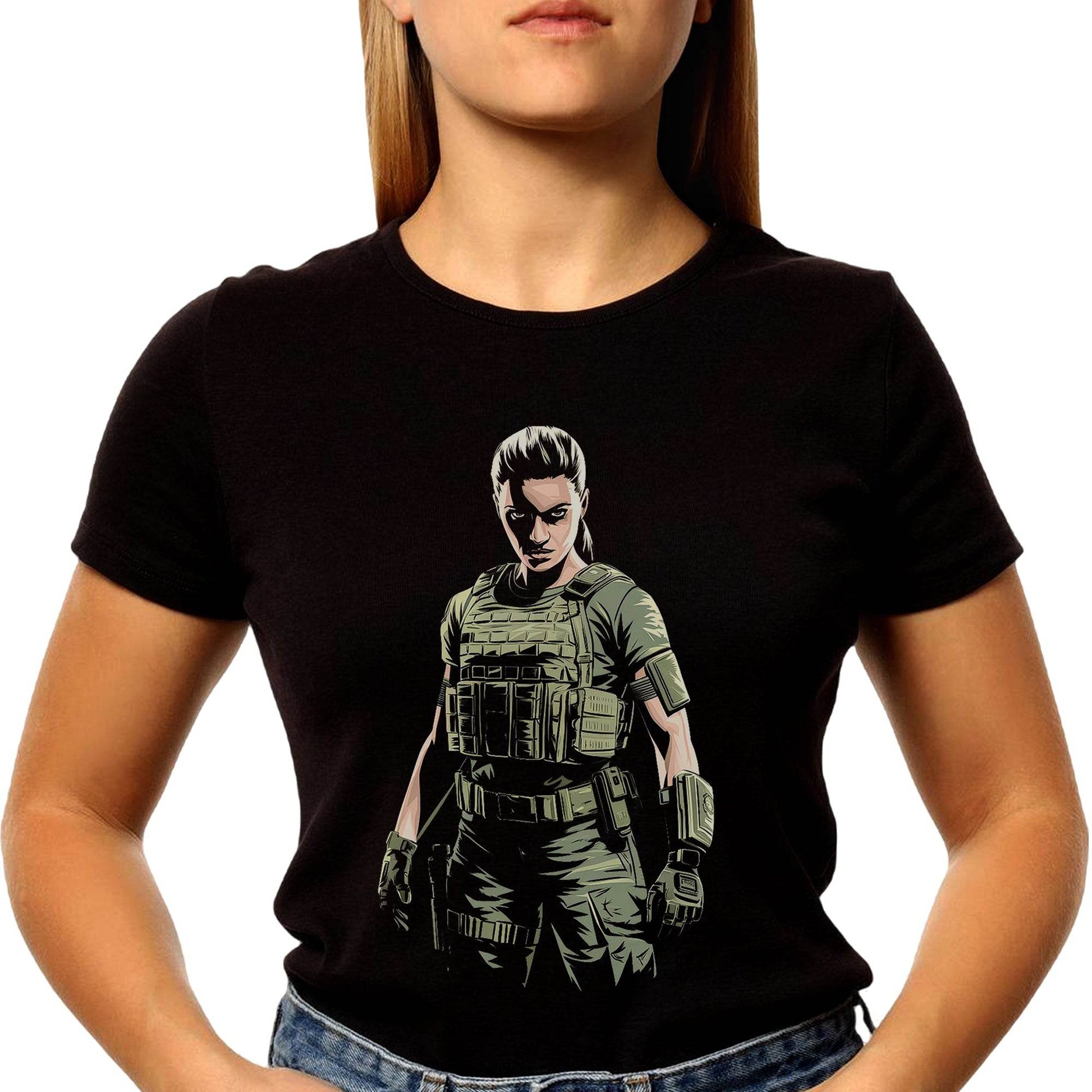 Woman in green military combat uniform - Unisex Round Neck Regular Fit 100% Combed Cotton Half Sleeve T-Shirt - Mojilo Mart