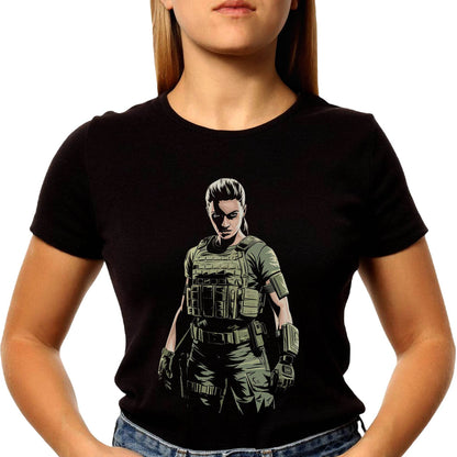Woman in green military combat uniform - Unisex Round Neck Regular Fit 100% Combed Cotton Half Sleeve T-Shirt - Mojilo Mart