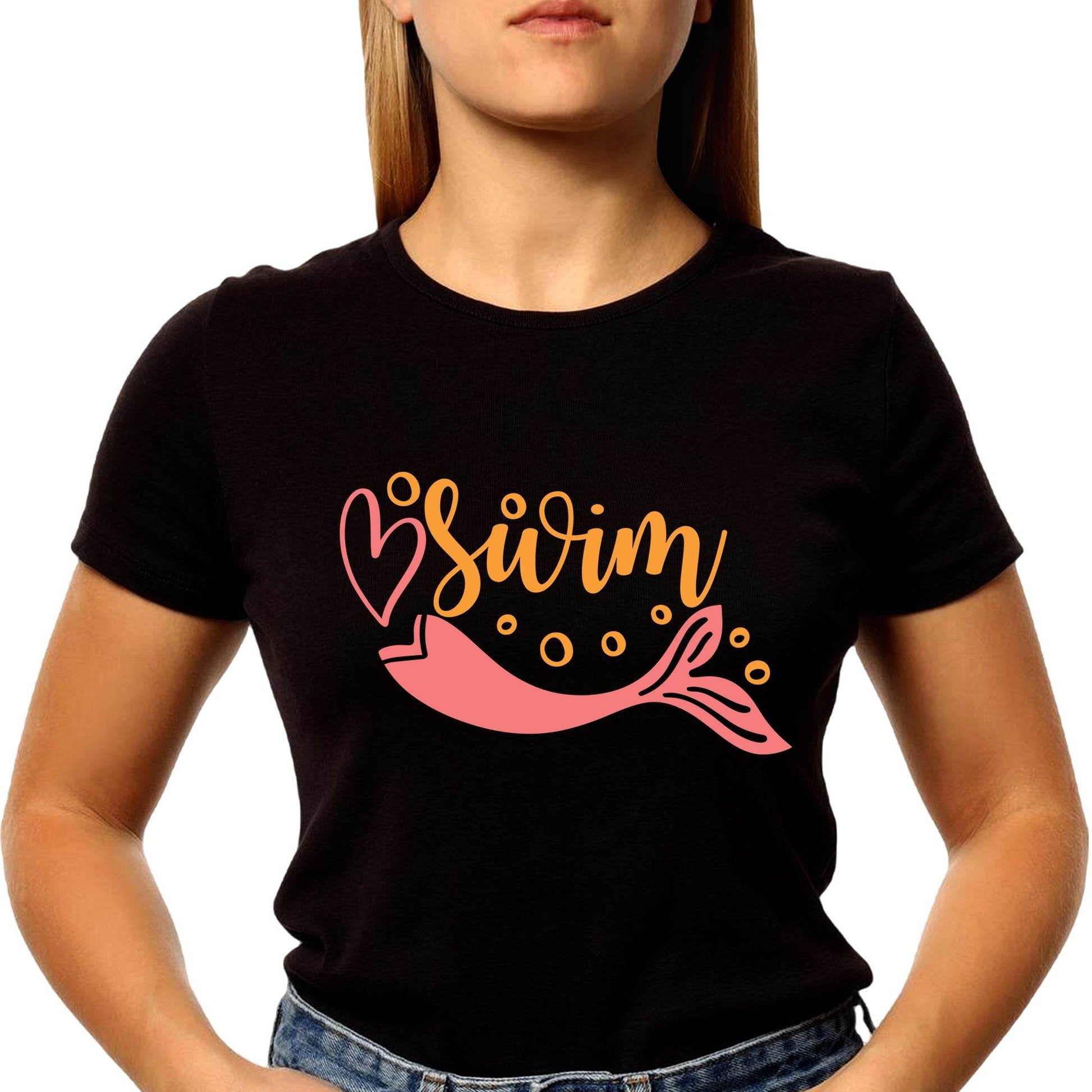 Womens SWIM MOM - Unisex Round Neck Regular Fit 100% Combed Cotton Half Sleeve T-Shirt - Mojilo Mart