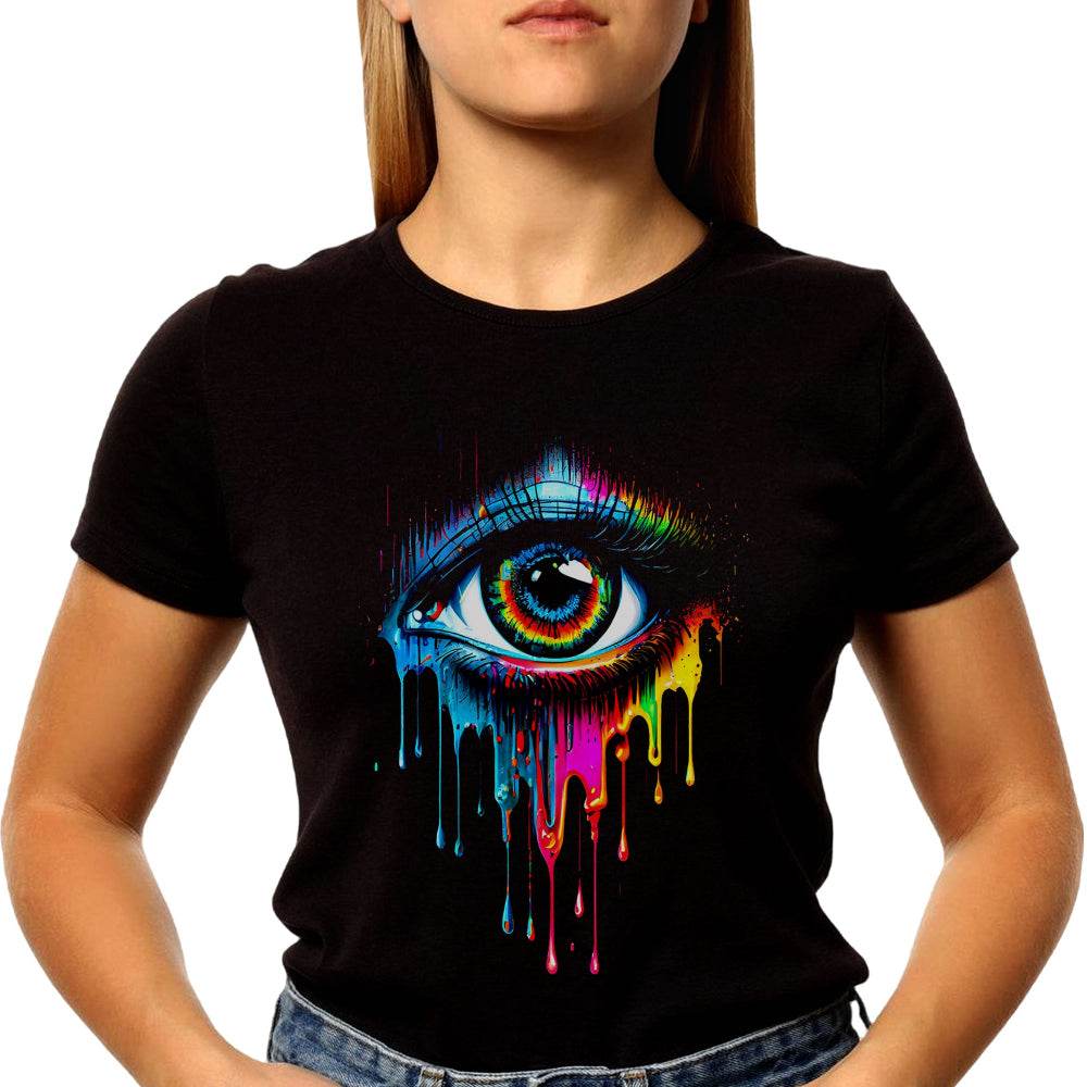 Aesthetic abstract eye with colourful drip effect - Unisex Round Neck Regular Fit 100% Combed Cotton Half Sleeve T-Shirt - Mojilo Mart