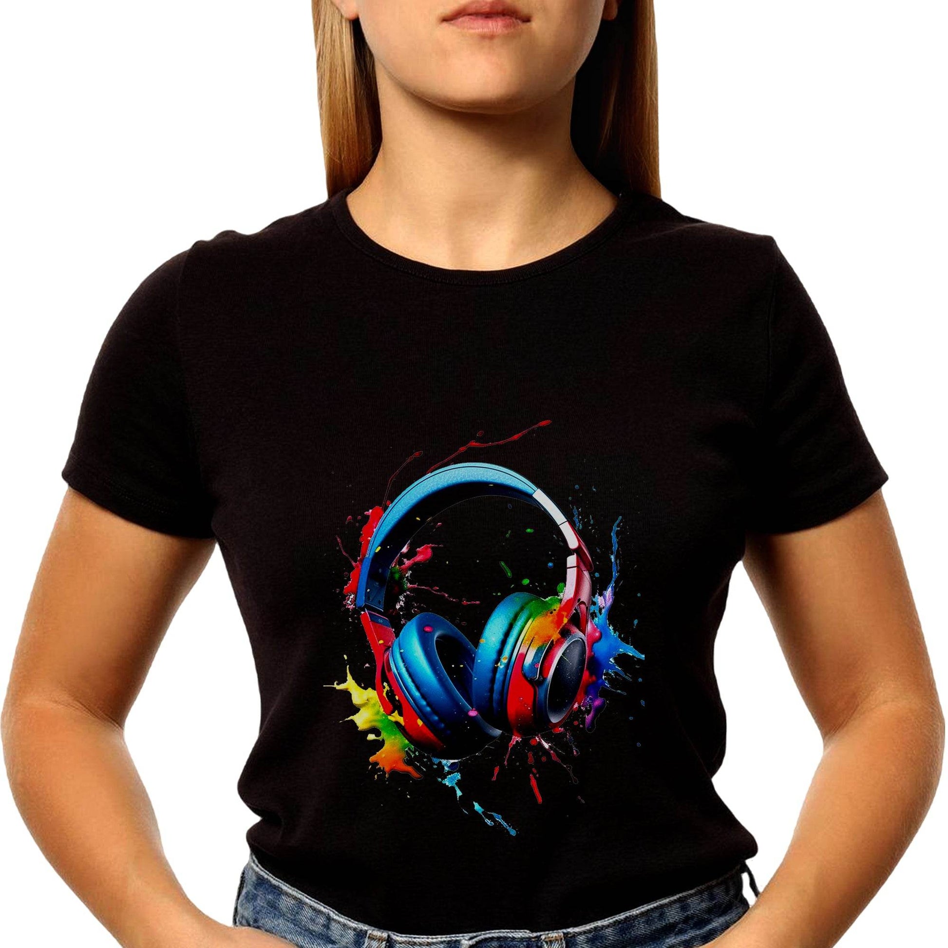 Colored headphones with a splash of paint - Unisex Round Neck Regular Fit 100% Combed Cotton Half Sleeve T-Shirt - Mojilo Mart