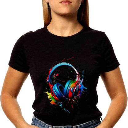 Colored headphones with a splash of paint - Unisex Round Neck Regular Fit 100% Combed Cotton Half Sleeve T-Shirt - Mojilo Mart