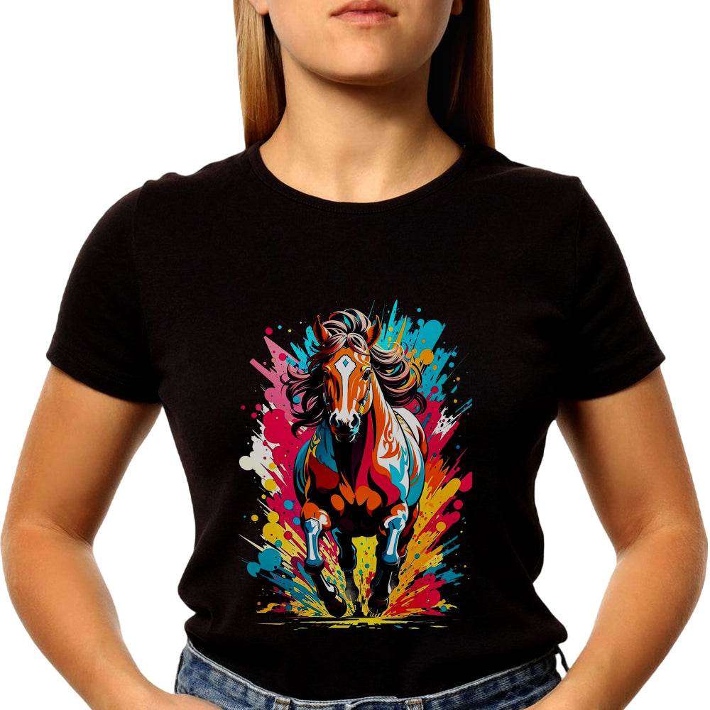 Colorful graffiti of a horse - Unisex Round Neck Regular Fit 100% Combed Cotton Half Sleeve T-Shirt - Mojilo Mart