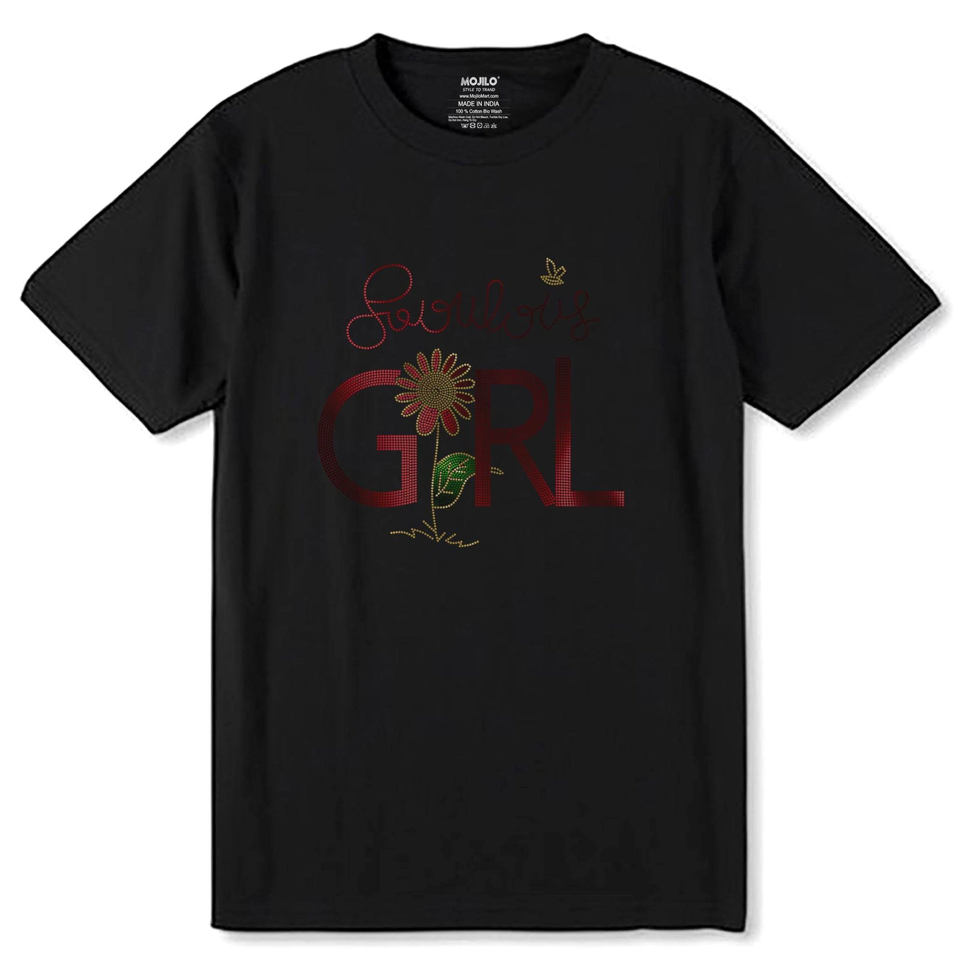GOLD-GREEN & RED SPANGLE Sovulous GIRL - Unisex Round Neck Regular Fit 100% Combed Cotton Half Sleeve T-Shirt - Mojilo Mart