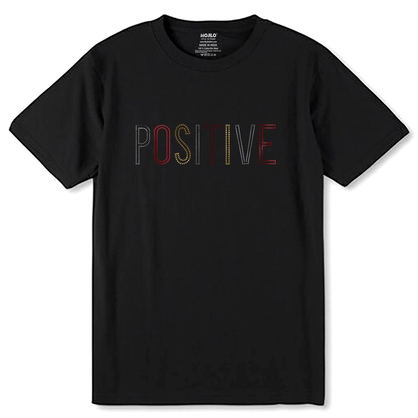 GOLD-SILVER & RED SPANGLE POSITIVE - Unisex Round Neck Regular Fit 100% Combed Cotton Half Sleeve T-Shirt - Mojilo Mart