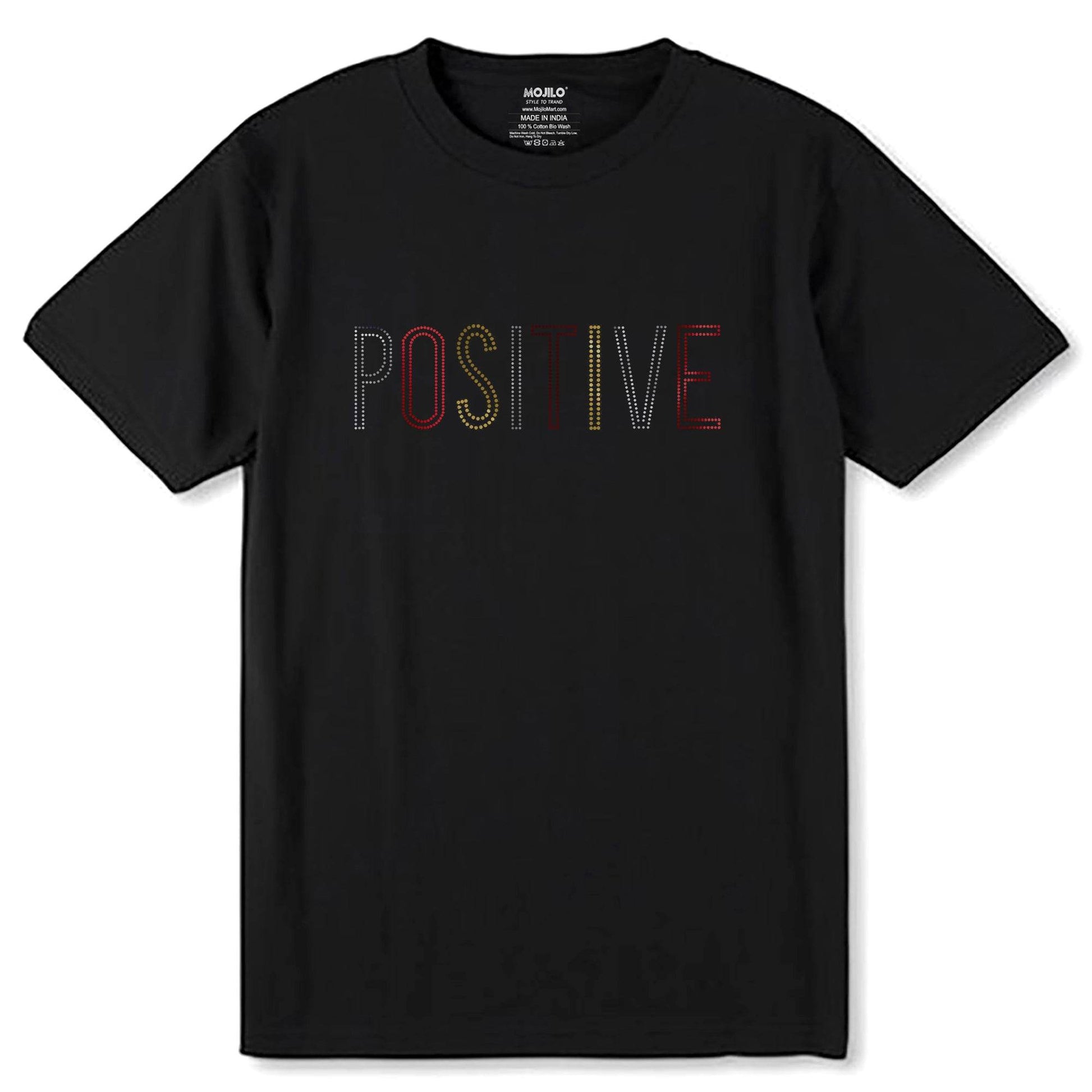 GOLD-SILVER & RED SPANGLE POSITIVE - Unisex Round Neck Regular Fit 100% Combed Cotton Half Sleeve T-Shirt - Mojilo Mart
