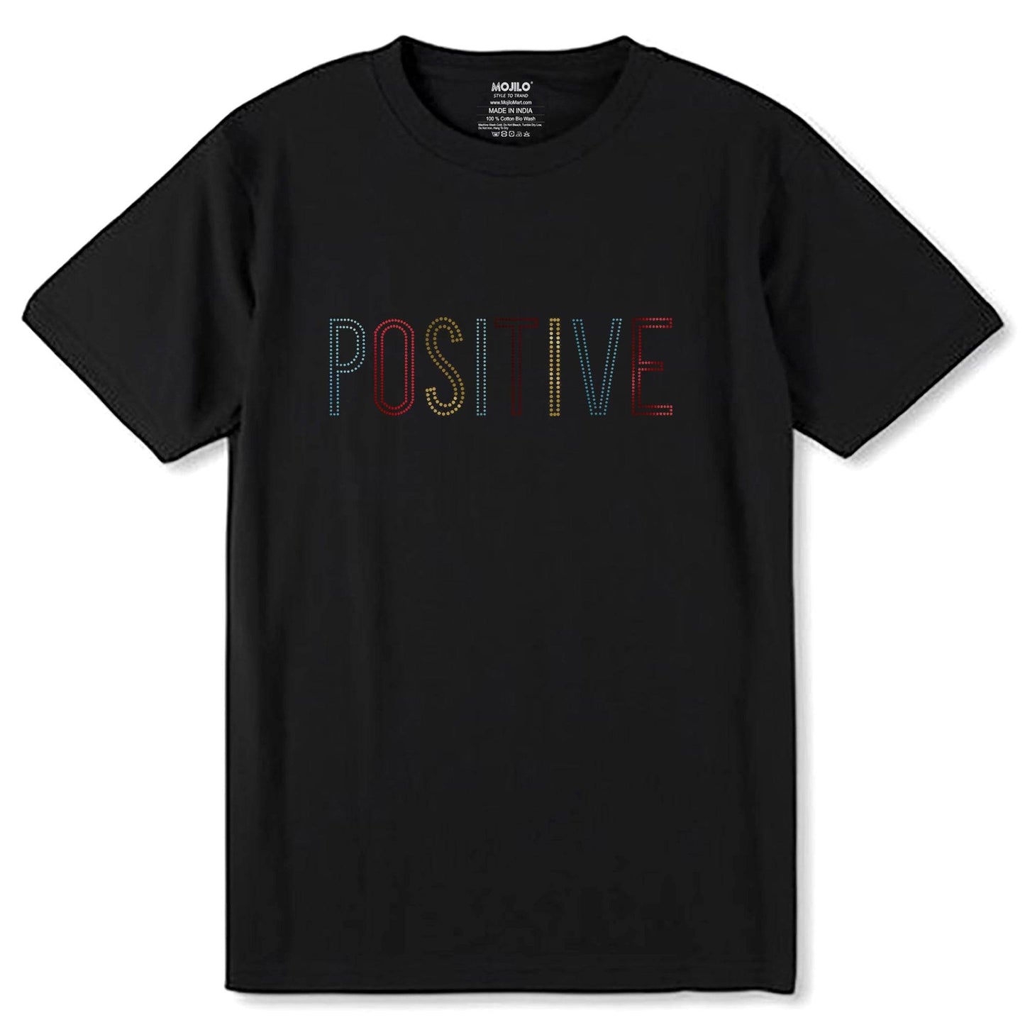 GOLD-SKYBLUE & RED SPANGLE POSITIVE - Unisex Round Neck Regular Fit 100% Combed Cotton Half Sleeve T-Shirt - Mojilo Mart