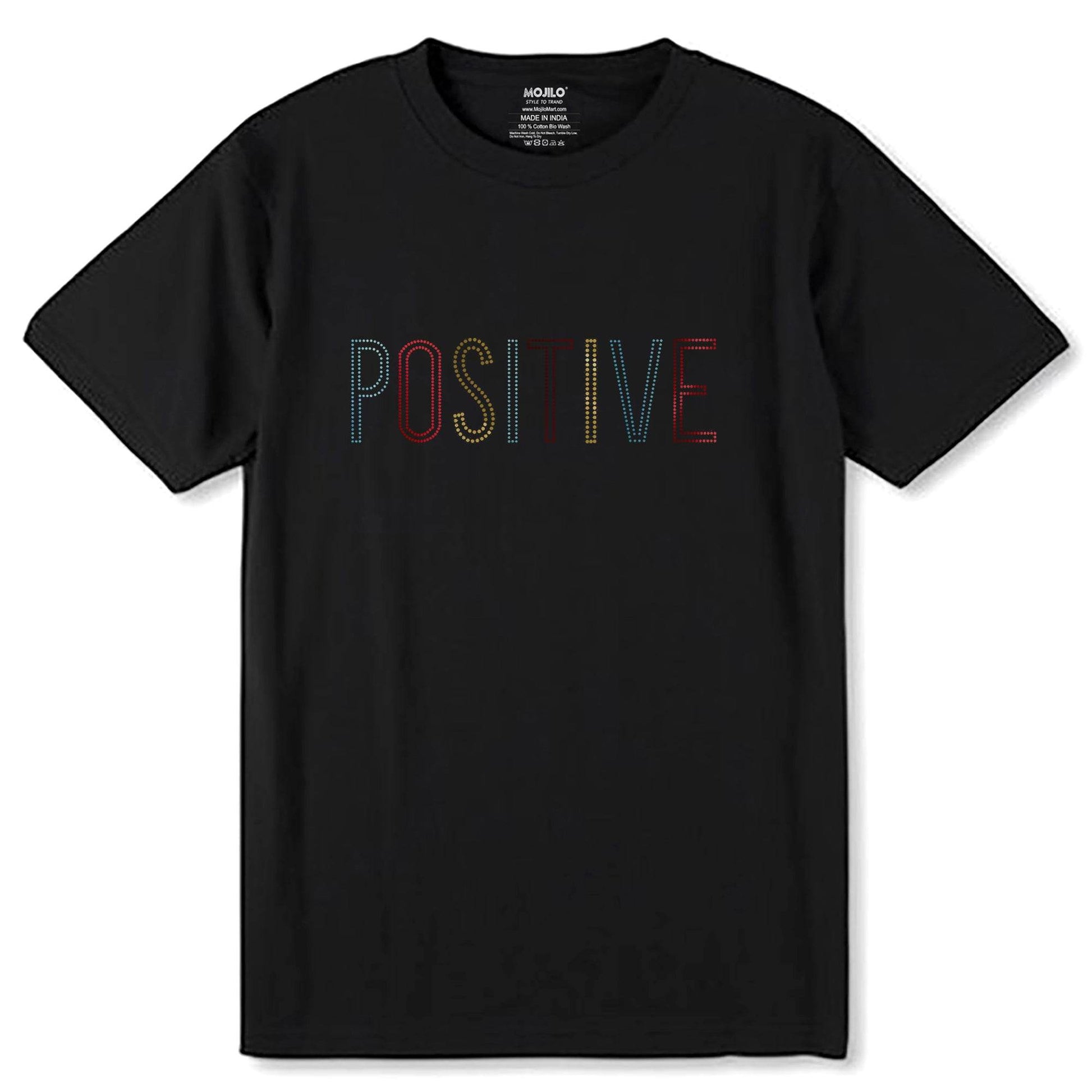 GOLD-SKYBLUE & RED SPANGLE POSITIVE - Unisex Round Neck Regular Fit 100% Combed Cotton Half Sleeve T-Shirt - Mojilo Mart