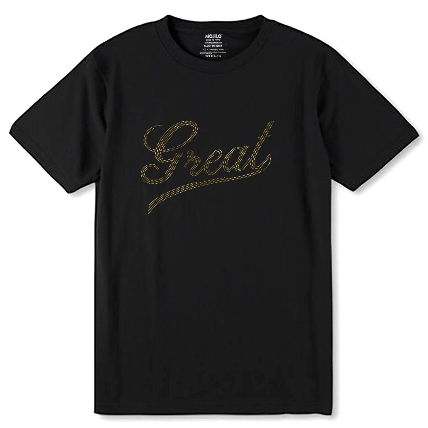 GOLD SPANGLE GREAT - Unisex Round Neck Regular Fit 100% Combed Cotton Half Sleeve T-Shirt - Mojilo Mart