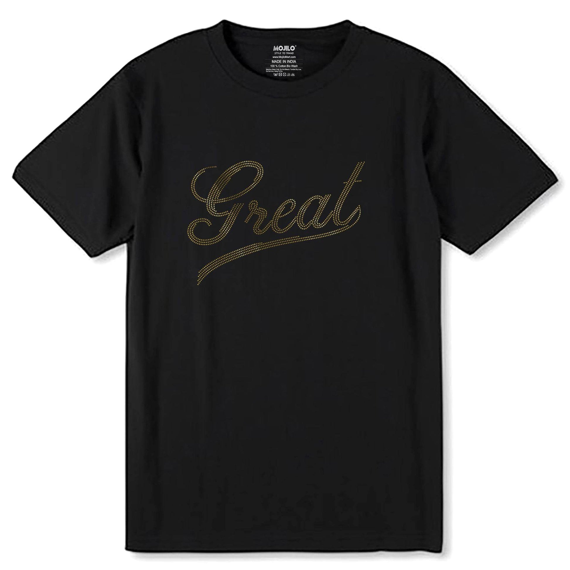 GOLD SPANGLE GREAT - Unisex Round Neck Regular Fit 100% Combed Cotton Half Sleeve T-Shirt - Mojilo Mart