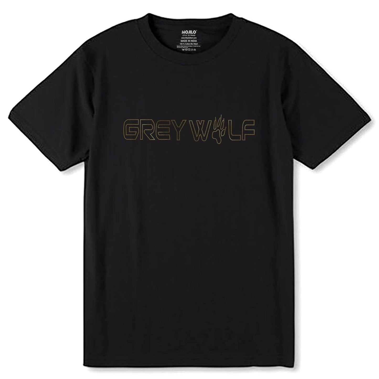 GOLD SPANGLE GREY WALF - Unisex Round Neck Regular Fit 100% Combed Cotton Half Sleeve T-Shirt - Mojilo Mart