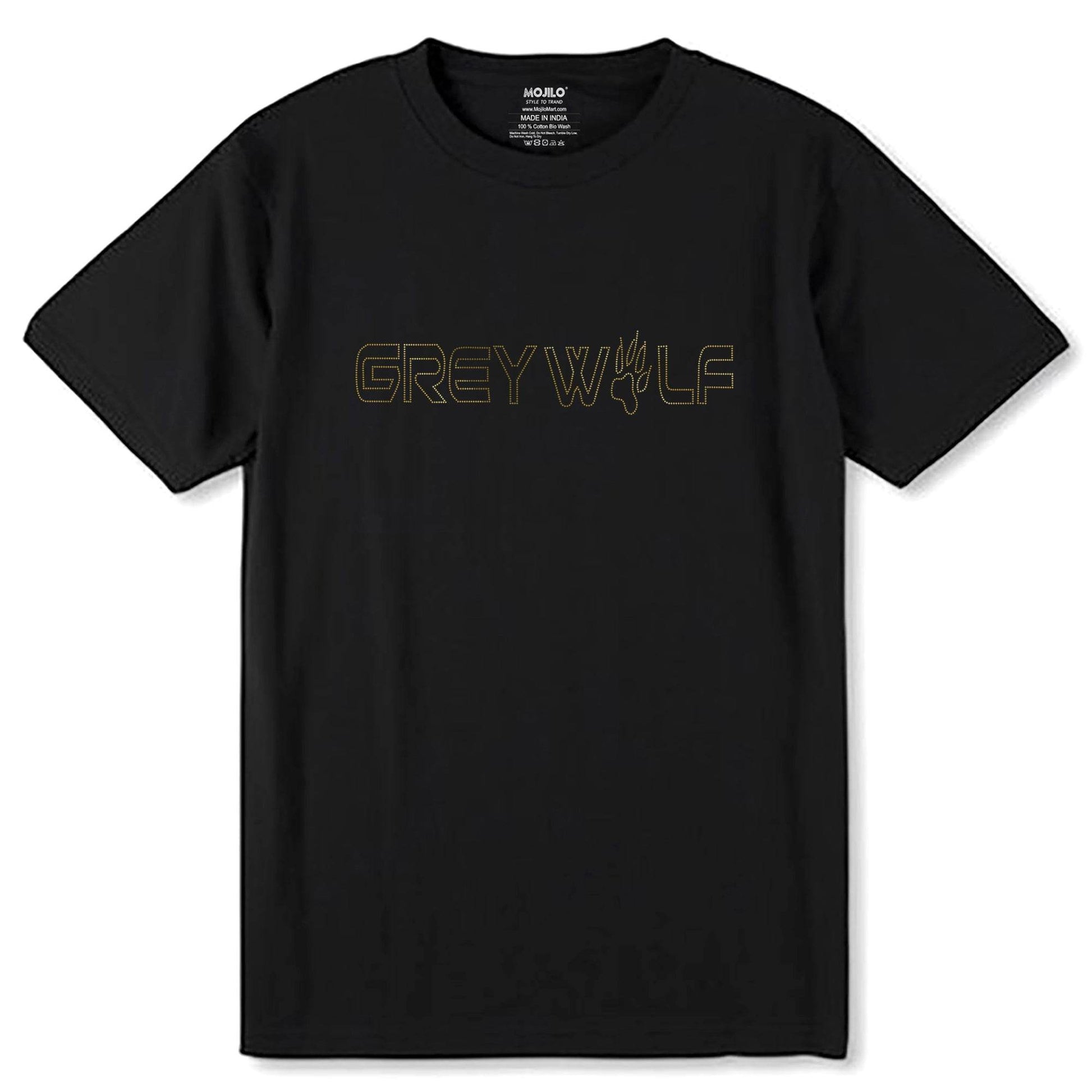 GOLD SPANGLE GREY WALF - Unisex Round Neck Regular Fit 100% Combed Cotton Half Sleeve T-Shirt - Mojilo Mart