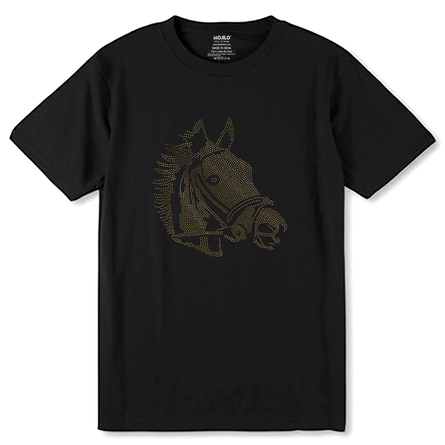 GOLD SPANGLE HORSE - Unisex Round Neck Regular Fit 100% Combed Cotton Half Sleeve T-Shirt - Mojilo Mart