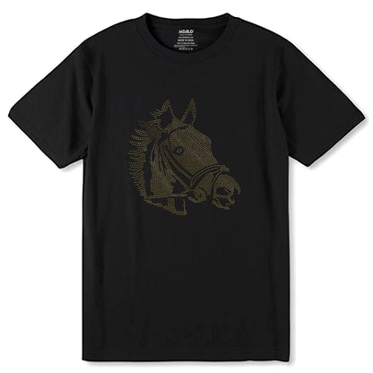 GOLD SPANGLE HORSE - Unisex Round Neck Regular Fit 100% Combed Cotton Half Sleeve T-Shirt - Mojilo Mart