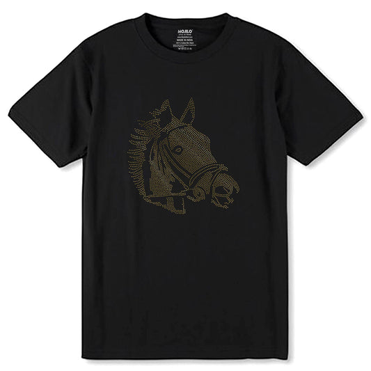 GOLD SPANGLE HORSE - Unisex Round Neck Regular Fit 100% Combed Cotton Half Sleeve T-Shirt - Mojilo Mart