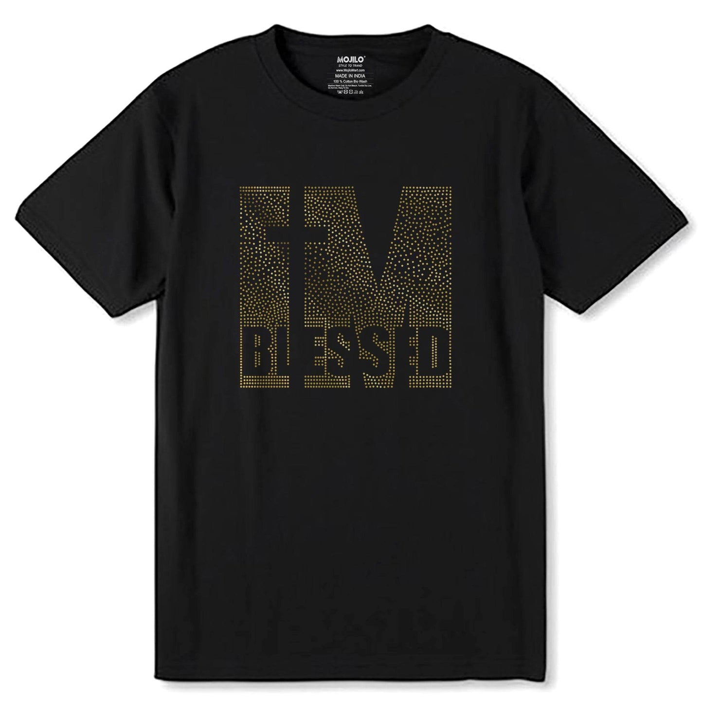 GOLD SPANGLE IM BLESSED - Unisex Round Neck Regular Fit 100% Combed Cotton Half Sleeve T-Shirt - Mojilo Mart