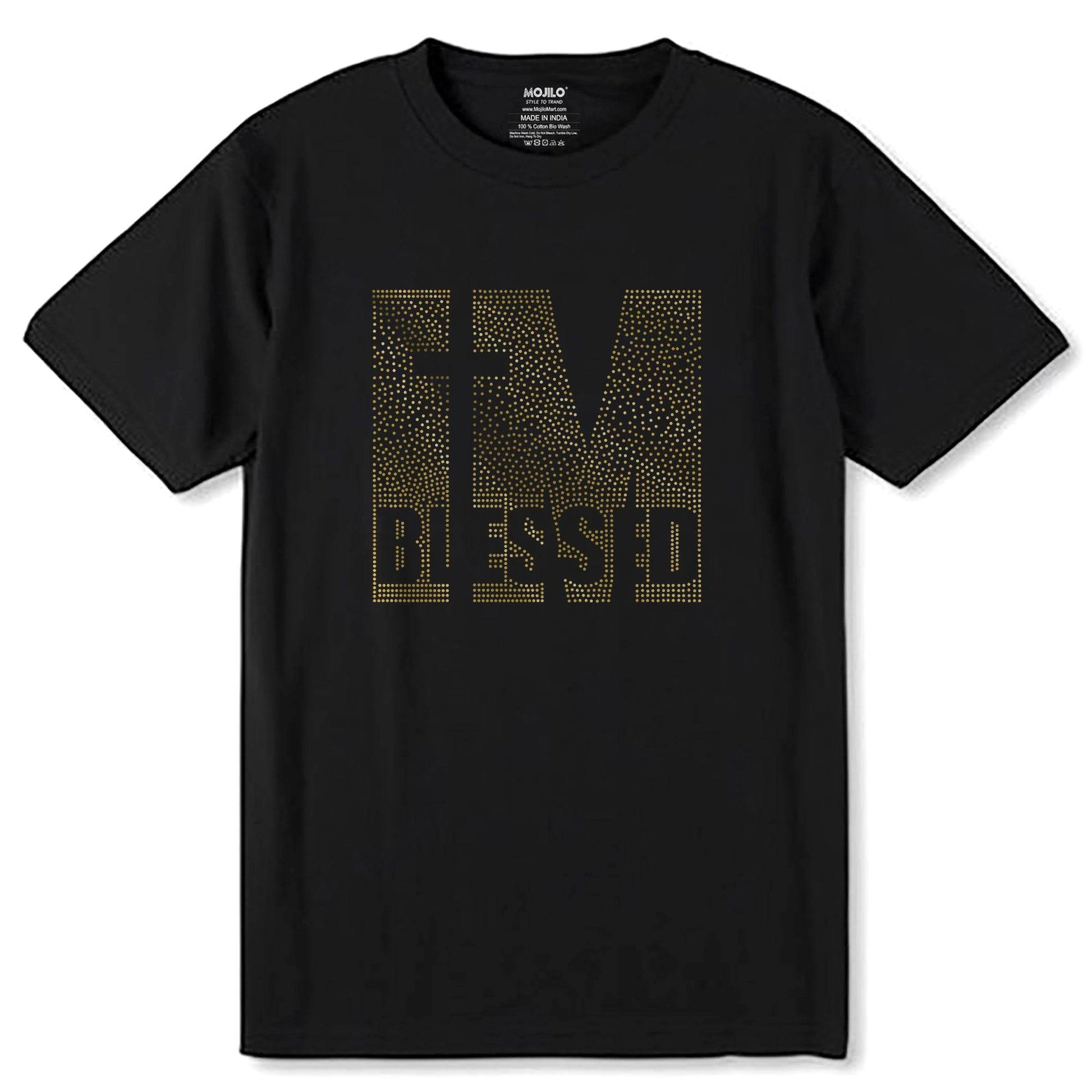 GOLD SPANGLE IM BLESSED - Unisex Round Neck Regular Fit 100% Combed Cotton Half Sleeve T-Shirt - Mojilo Mart