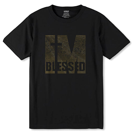GOLD SPANGLE IM BLESSED - Unisex Round Neck Regular Fit 100% Combed Cotton Half Sleeve T-Shirt - Mojilo Mart