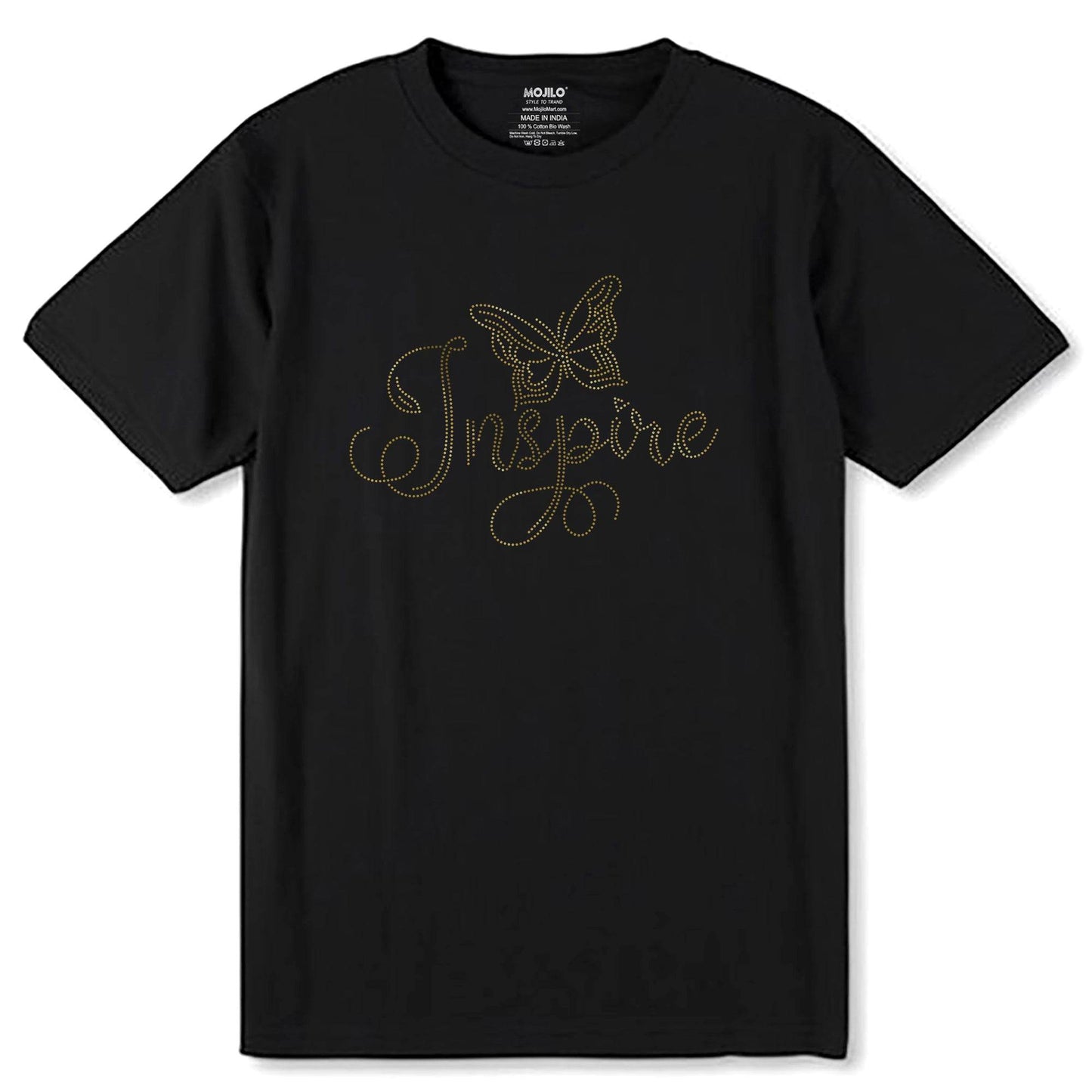 GOLD SPANGLE Inspire BUTTERFLY - Unisex Round Neck Regular Fit 100% Combed Cotton Half Sleeve T-Shirt - Mojilo Mart