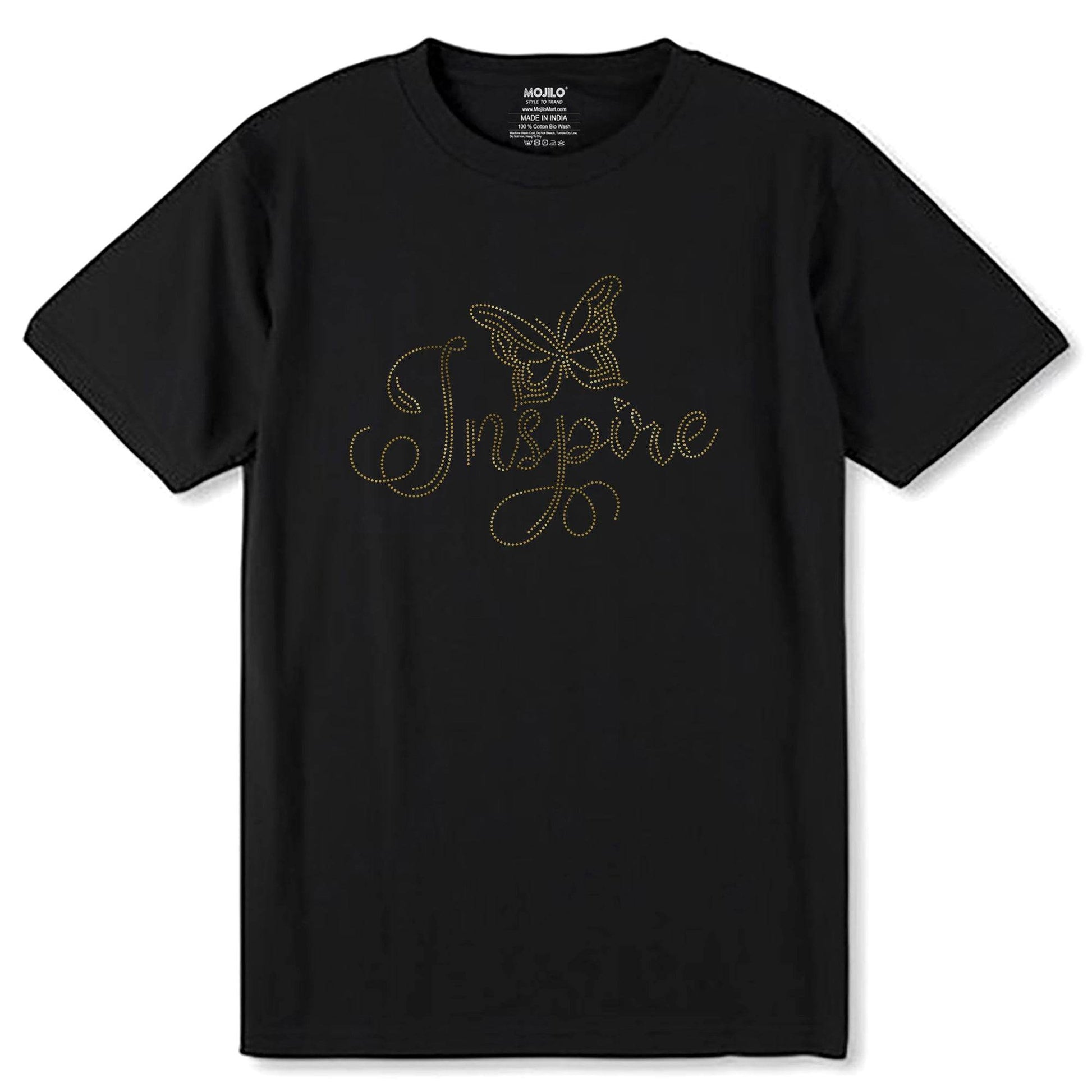 GOLD SPANGLE Inspire BUTTERFLY - Unisex Round Neck Regular Fit 100% Combed Cotton Half Sleeve T-Shirt - Mojilo Mart