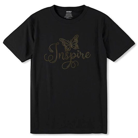 GOLD SPANGLE Inspire BUTTERFLY - Unisex Round Neck Regular Fit 100% Combed Cotton Half Sleeve T-Shirt - Mojilo Mart