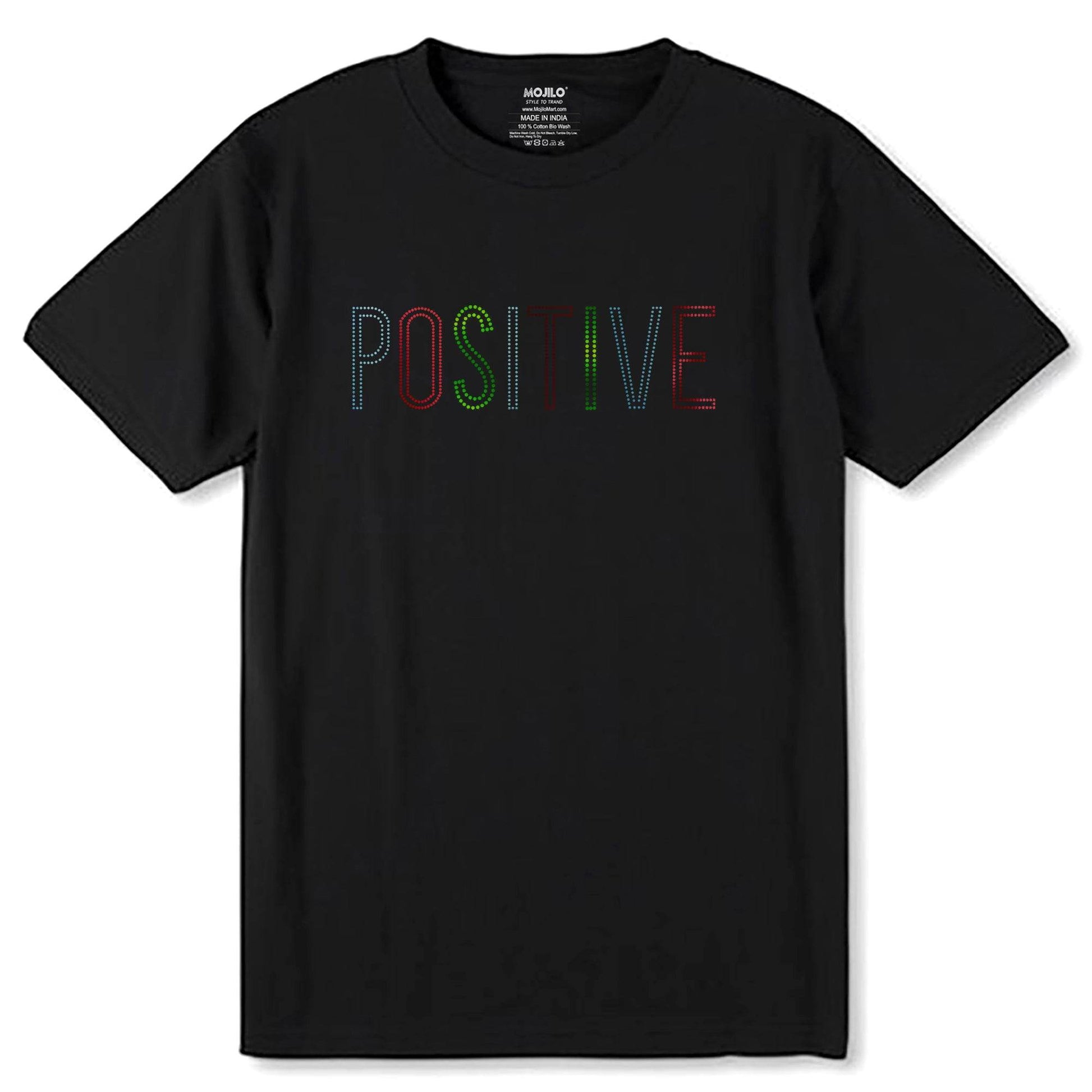 GREEN-SKYBLUE & RED SPANGLE POSITIVE - Unisex Round Neck Regular Fit 100% Combed Cotton Half Sleeve T-Shirt - Mojilo Mart