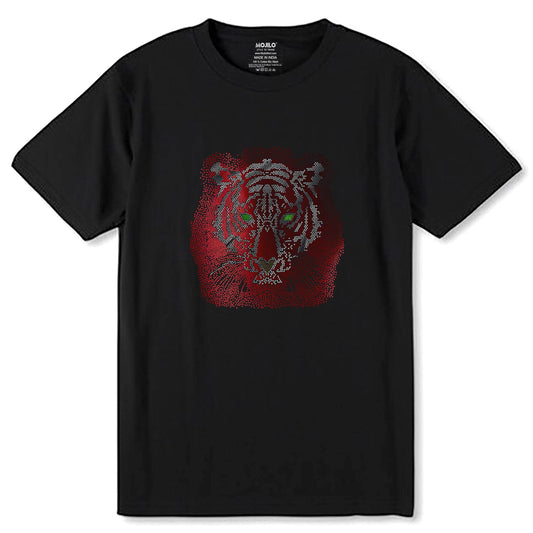 MIX COLOUR SPANGLE TIGER FACE - Unisex Round Neck Regular Fit 100% Combed Cotton Half Sleeve T-Shirt - Mojilo Mart