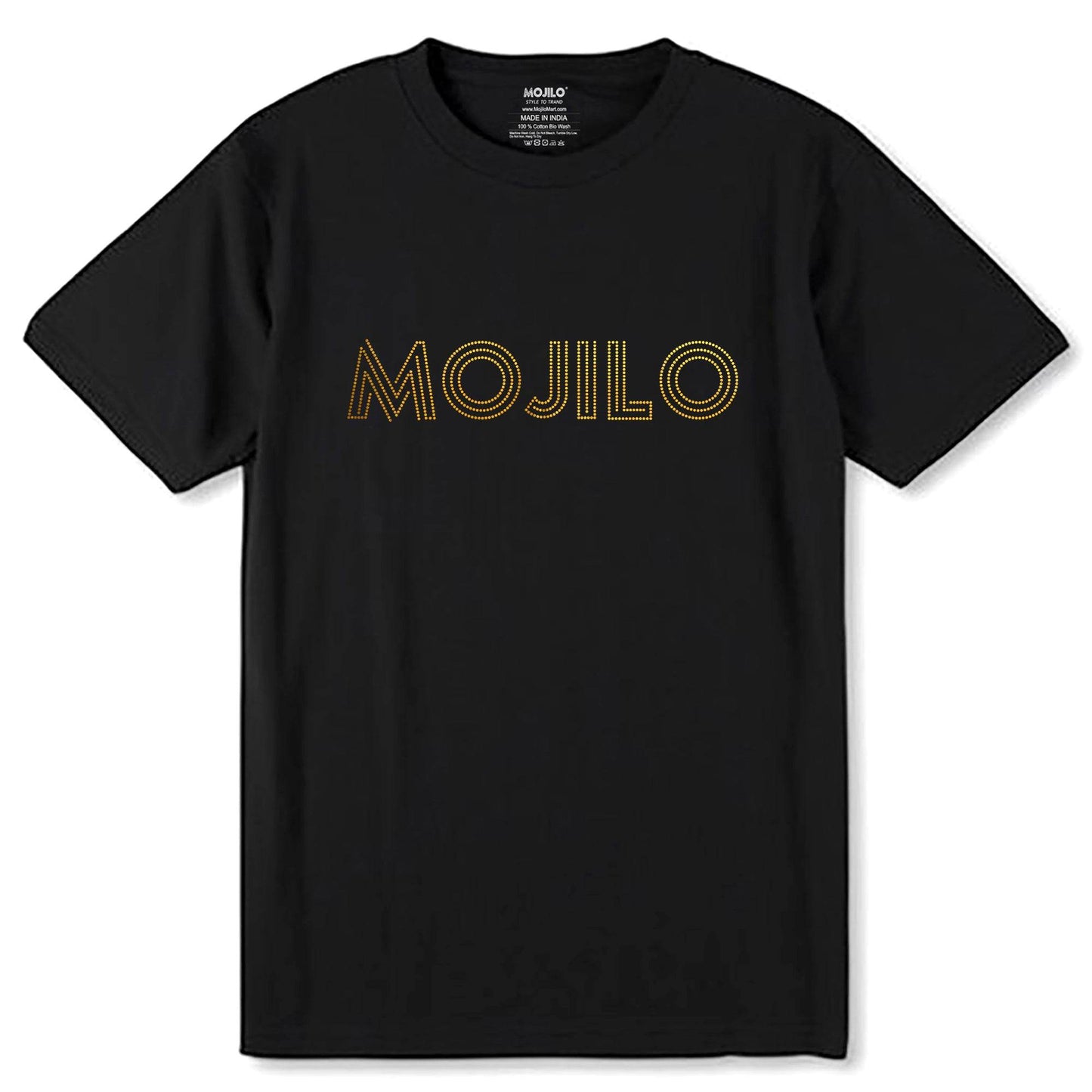 MOJILO SPANGLE GOLD REAL LOGO - Unisex Round Neck Regular Fit 100% Combed Cotton Half Sleeve T-Shirt - Mojilo Mart