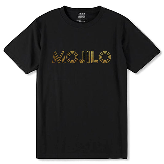 MOJILO SPANGLE GOLD REAL LOGO - Unisex Round Neck Regular Fit 100% Combed Cotton Half Sleeve T-Shirt - Mojilo Mart