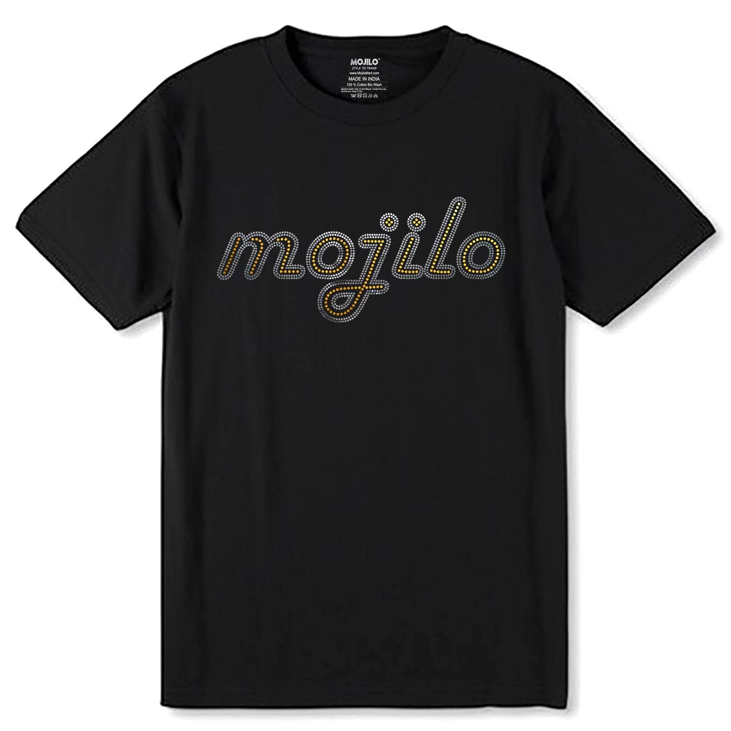 MOJILO SPANGLE SILVER GOLD - Unisex Round Neck Regular Fit 100% Combed Cotton Half Sleeve T-Shirt - Mojilo Mart