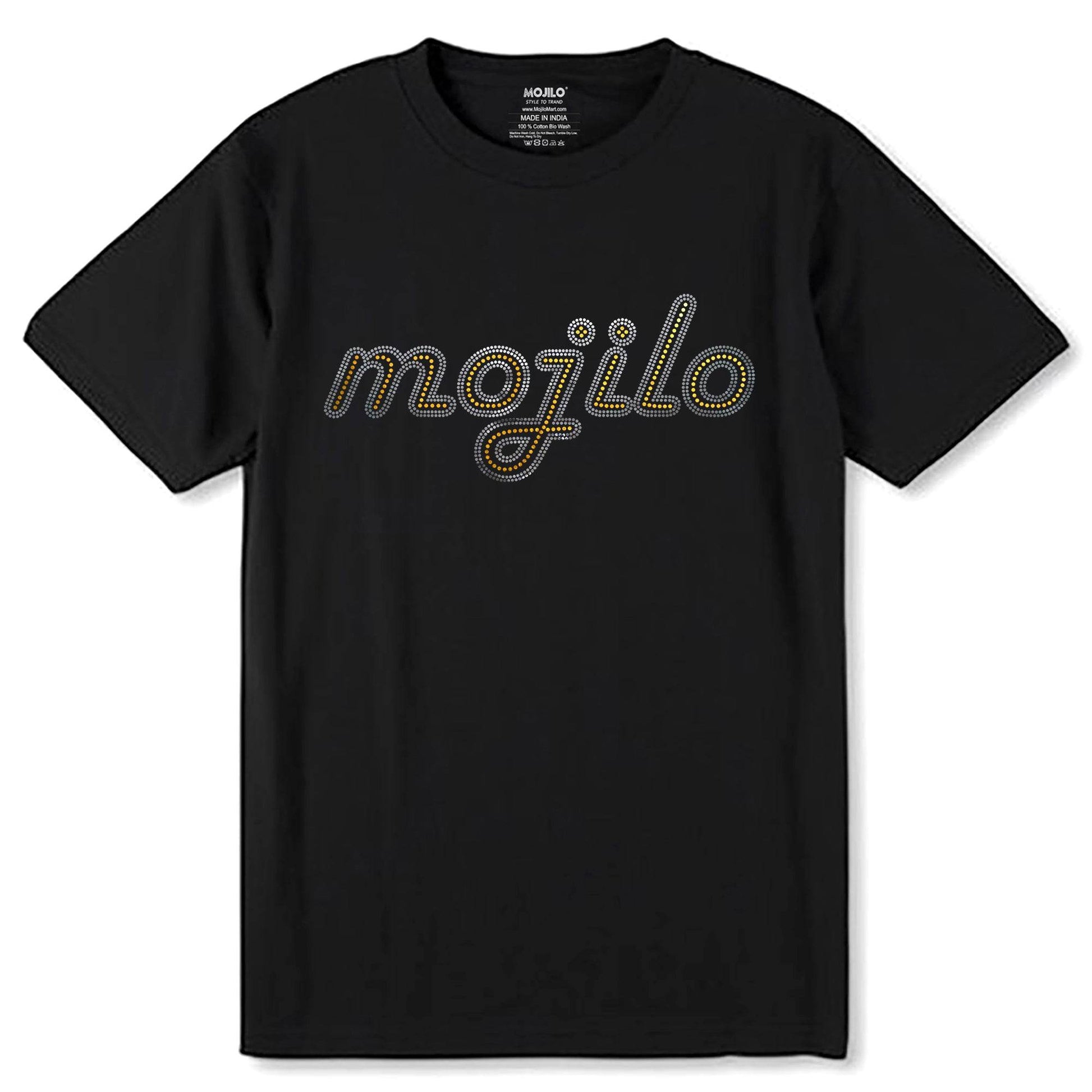 MOJILO SPANGLE SILVER GOLD - Unisex Round Neck Regular Fit 100% Combed Cotton Half Sleeve T-Shirt - Mojilo Mart