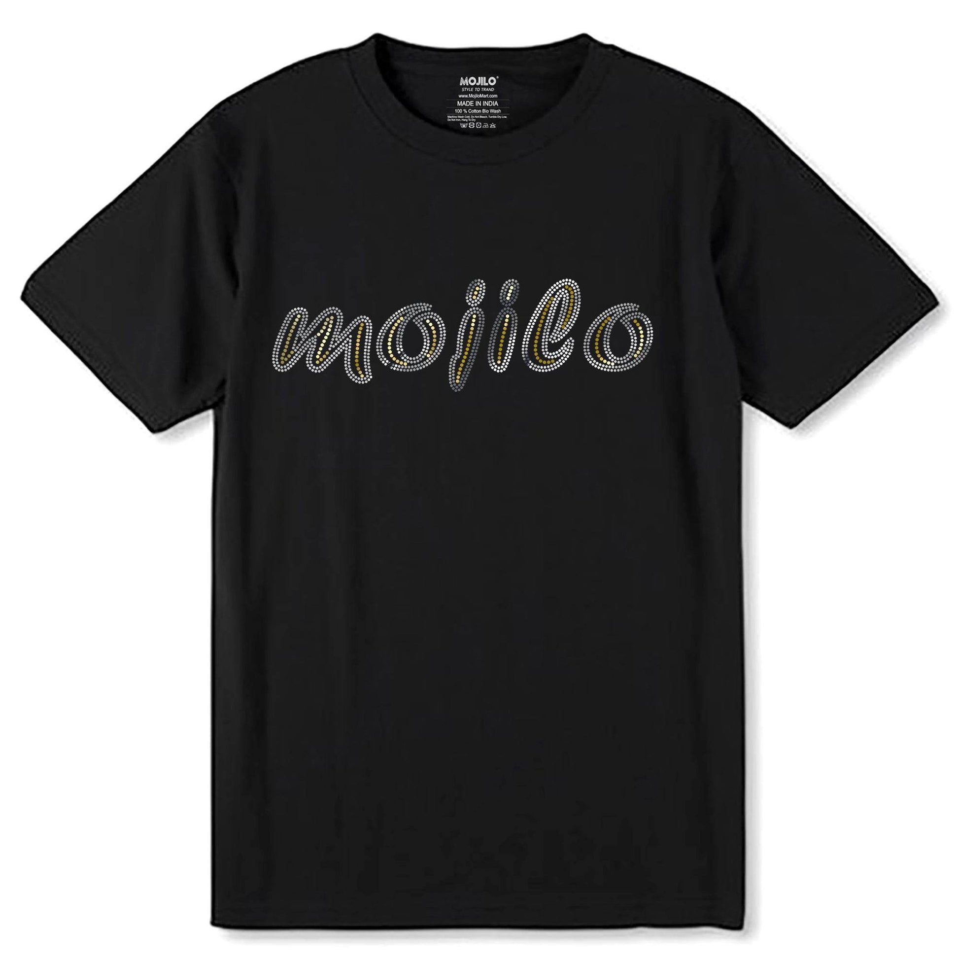 MOJILO SPANGLE SILVER & GOLD - Unisex Round Neck Regular Fit 100% Combed Cotton Half Sleeve T-Shirt - Mojilo Mart