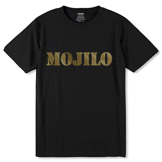 MOJILO SPANGLE WRITING DOTT GOLD - Unisex Round Neck Regular Fit 100% Combed Cotton Half Sleeve T-Shirt - Mojilo Mart
