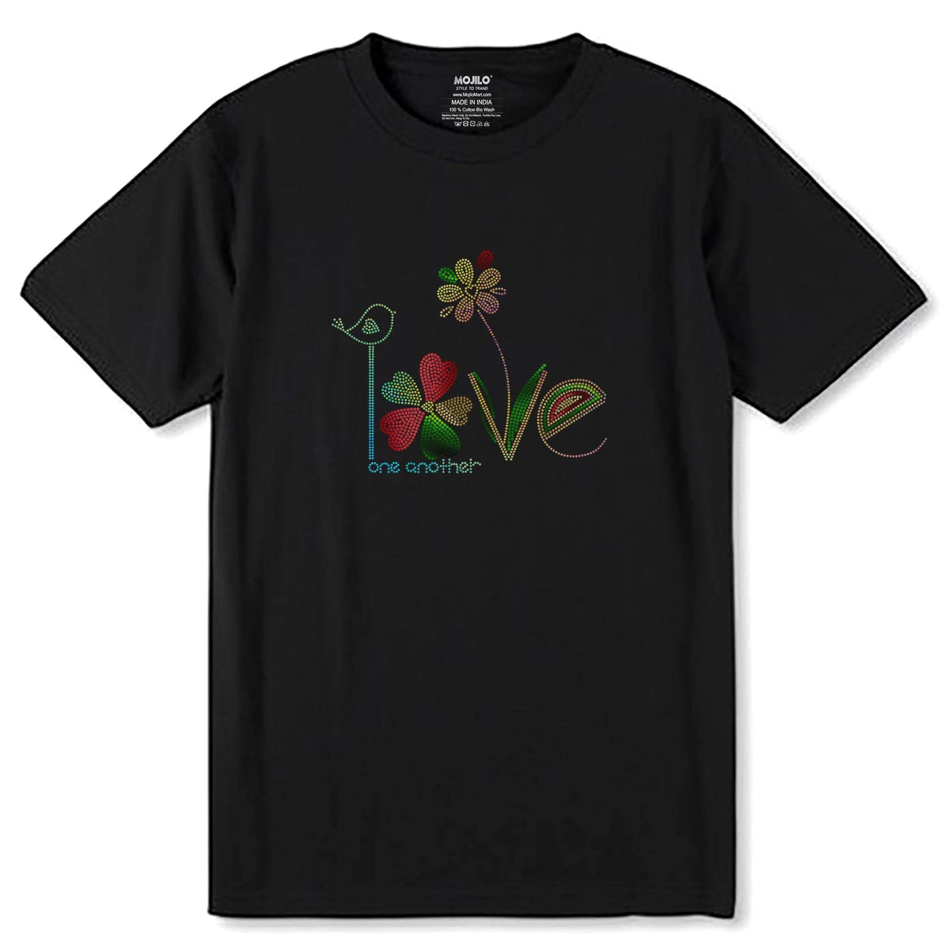 RAINBOW-GREEN & RED SPANGLE LOVE one another - Unisex Round Neck Regular Fit 100% Combed Cotton Half Sleeve T-Shirt - Mojilo Mart