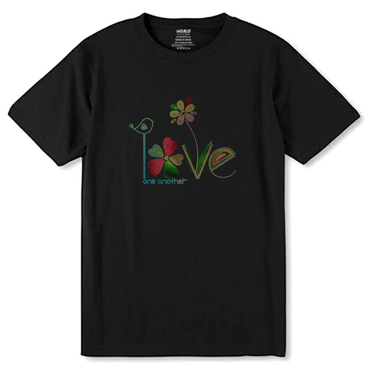 RAINBOW-GREEN & RED SPANGLE LOVE one another - Unisex Round Neck Regular Fit 100% Combed Cotton Half Sleeve T-Shirt - Mojilo Mart