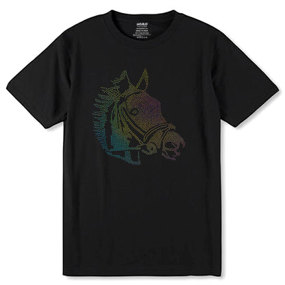 RAINBOW SPANGLE HORSE - Unisex Round Neck Regular Fit 100% Combed Cotton Half Sleeve T-Shirt - Mojilo Mart