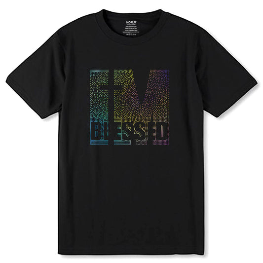 RAINBOW SPANGLE IM BLESSED - Unisex Round Neck Regular Fit 100% Combed Cotton Half Sleeve T-Shirt - Mojilo Mart