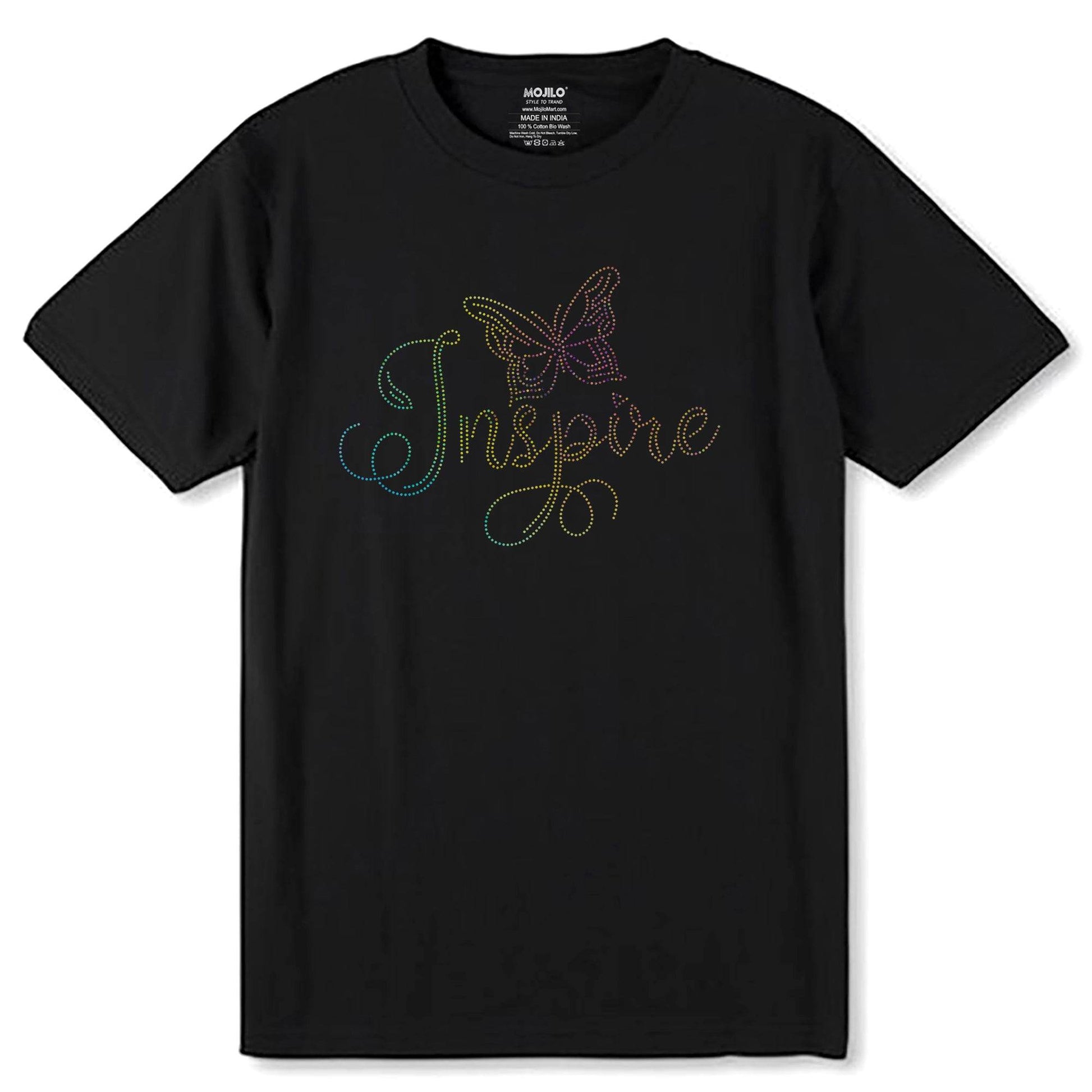 RAINBOW SPANGLE Inspire BUTTERFLY - Unisex Round Neck Regular Fit 100% Combed Cotton Half Sleeve T-Shirt - Mojilo Mart