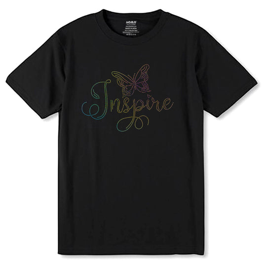 RAINBOW SPANGLE Inspire BUTTERFLY - Unisex Round Neck Regular Fit 100% Combed Cotton Half Sleeve T-Shirt - Mojilo Mart