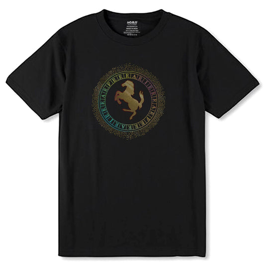 RAINBOW & GOLD SPANGLE FERRARI HOURS - Unisex Round Neck Regular Fit 100% Combed Cotton Half Sleeve T-Shirt - Mojilo Mart