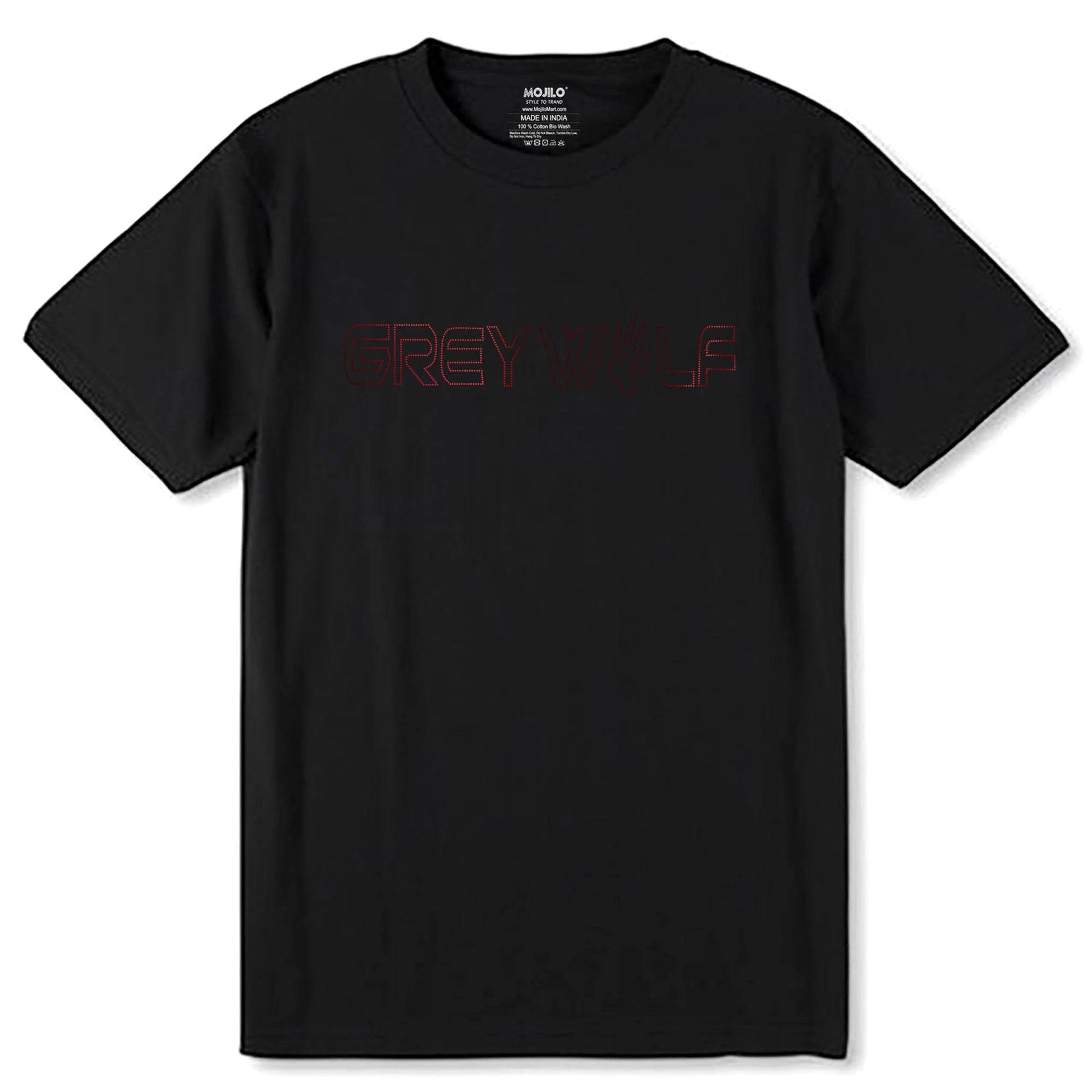 RED SPANGLE GREY WALF - Unisex Round Neck Regular Fit 100% Combed Cotton Half Sleeve T-Shirt - Mojilo Mart