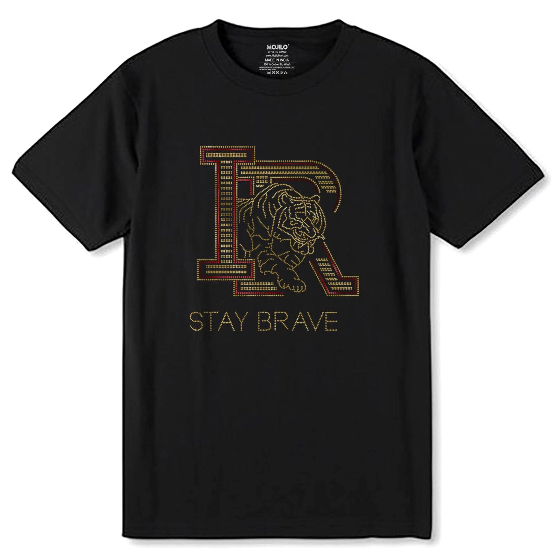 RED & GOLD SPANGLE IR STAY BRAVE - Unisex Round Neck Regular Fit 100% Combed Cotton Half Sleeve T-Shirt - Mojilo Mart
