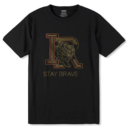 RED & GOLD SPANGLE IR STAY BRAVE - Unisex Round Neck Regular Fit 100% Combed Cotton Half Sleeve T-Shirt - Mojilo Mart