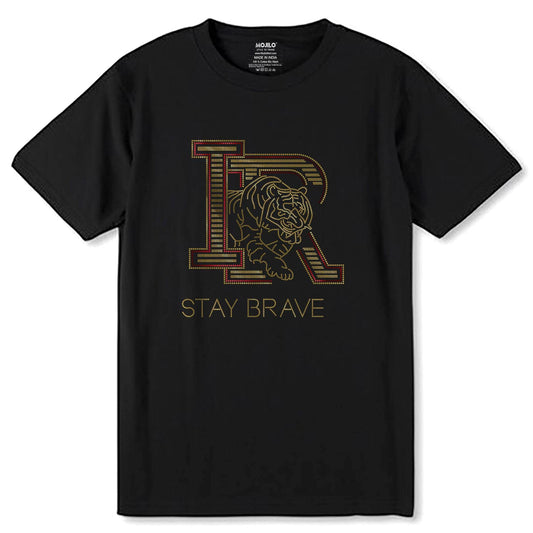 RED & GOLD SPANGLE IR STAY BRAVE - Unisex Round Neck Regular Fit 100% Combed Cotton Half Sleeve T-Shirt - Mojilo Mart