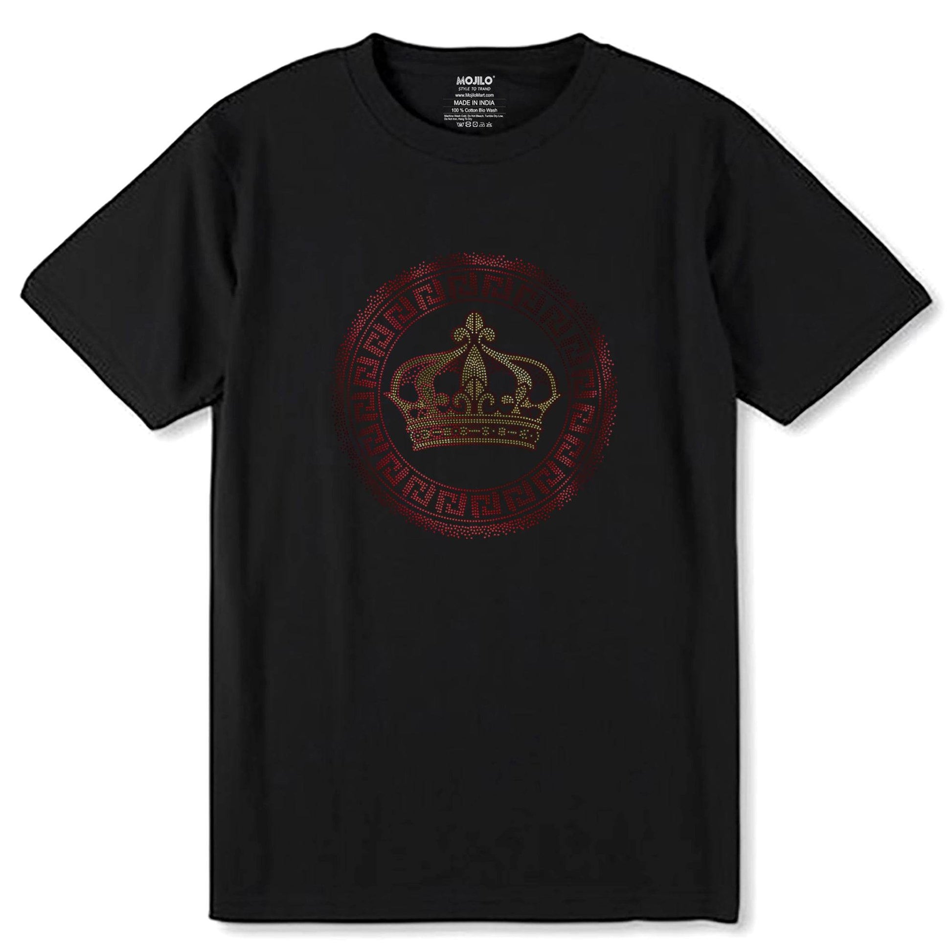 RED & GOLD SPANGLE ROYAL CROWN - Unisex Round Neck Regular Fit 100% Combed Cotton Half Sleeve T-Shirt - Mojilo Mart