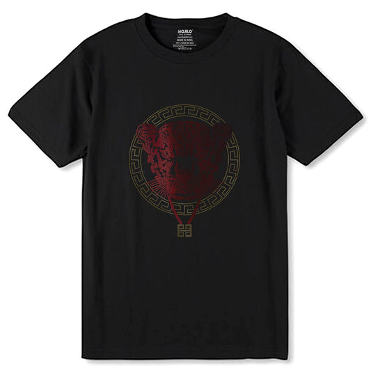 RED & GOLD SPANGLE TIGERLOCK - Unisex Round Neck Regular Fit 100% Combed Cotton Half Sleeve T-Shirt - Mojilo Mart