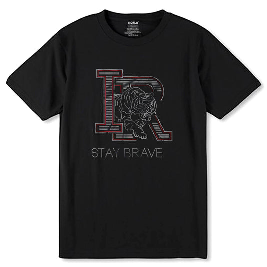 RED & SILVER SPANGLE IR STAY BRAVE - Unisex Round Neck Regular Fit 100% Combed Cotton Half Sleeve T-Shirt - Mojilo Mart