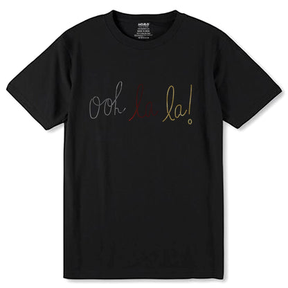 SILVER-GOLD & RED SPANGLE OOH LA LA! - Unisex Round Neck Regular Fit 100% Combed Cotton Half Sleeve T-Shirt - Mojilo Mart